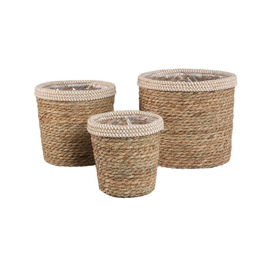 Leavy Witte Rand Rechte Rattanmand Set van 4 26x28x28 cm