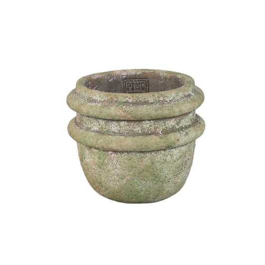 Almeda Groene Cementpot Met 2 Randen M Set van 12 Stuks 14x16x16 cm