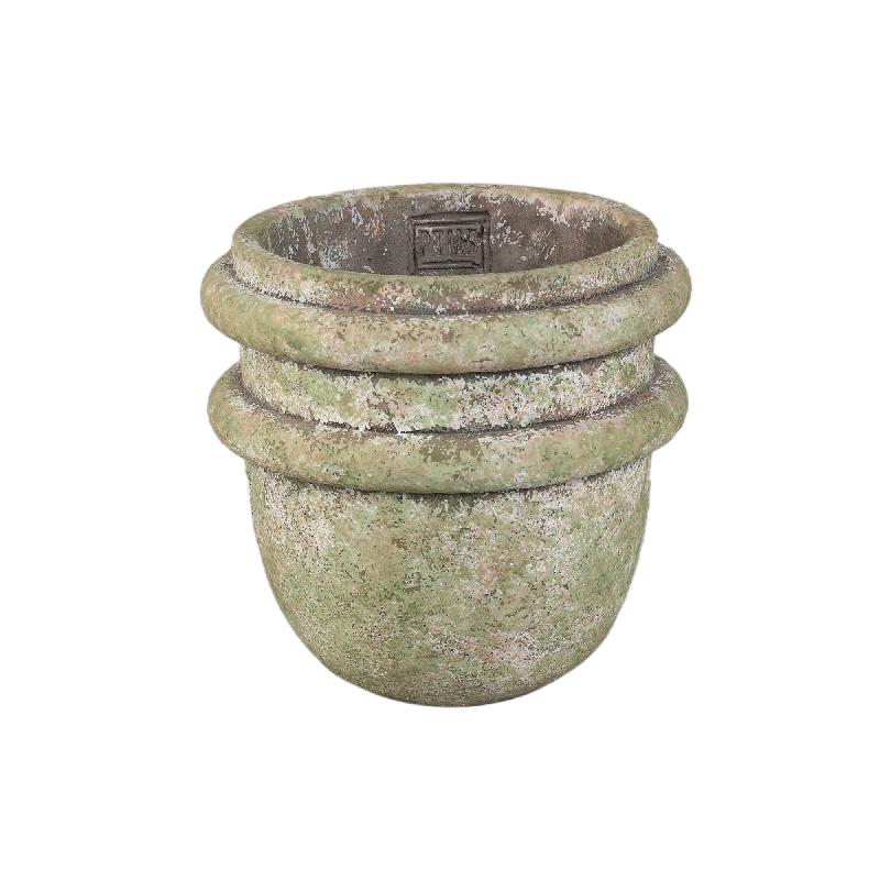 Almeda Groene Cement Pot Met 2 Randen L Set Van 8 Stuks 17x18x18 cm