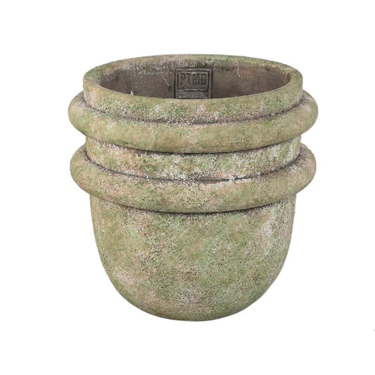 Almeda Groene Cement Pot Met 2 Randen XL Set Van 4 Stuks 19x20x20 cm