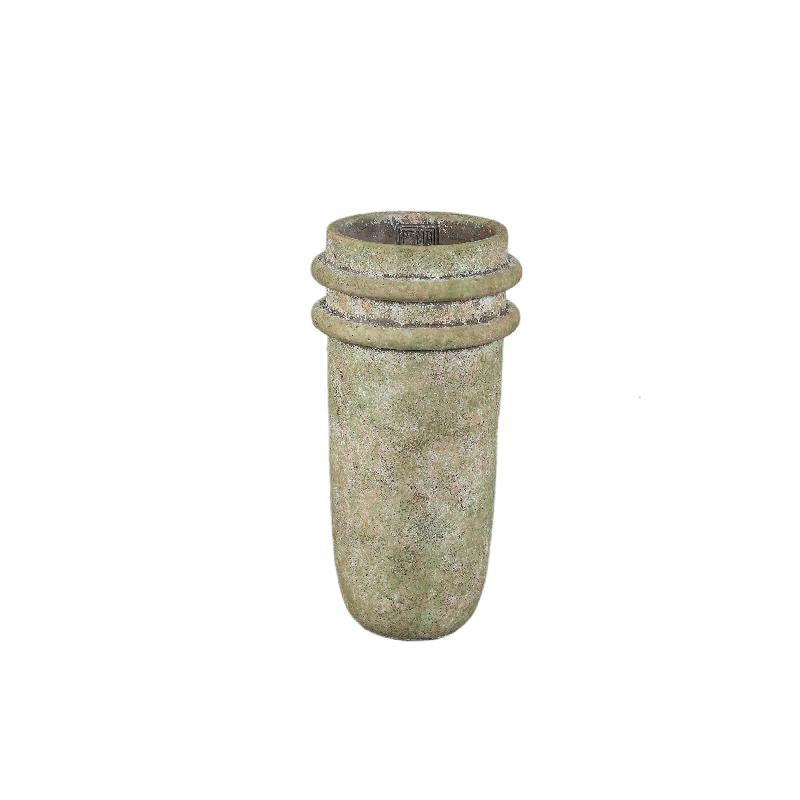 Almeda Groene Cement Vaas Met 2 Randen Hoog Set van 4 Stuks 30x15x15 cm