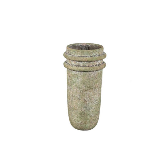 Almeda Groene Cement Vaas Met 2 Randen Hoog Set van 4 Stuks 30x15x15 cm