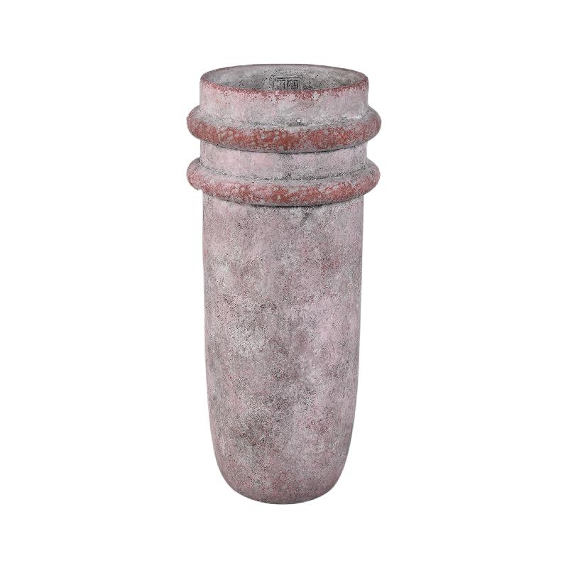 Almeda Roze Cement Vaas Met 2 Randen Hoog Set Van 2 Stuks 45x20x20 cm