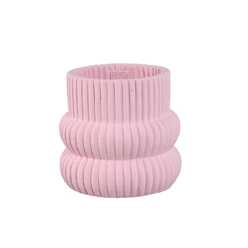 Lucas Lichtroze Ronde Geribde Cement Pot M – Set van 8 Stuks 17x18x18 cm
