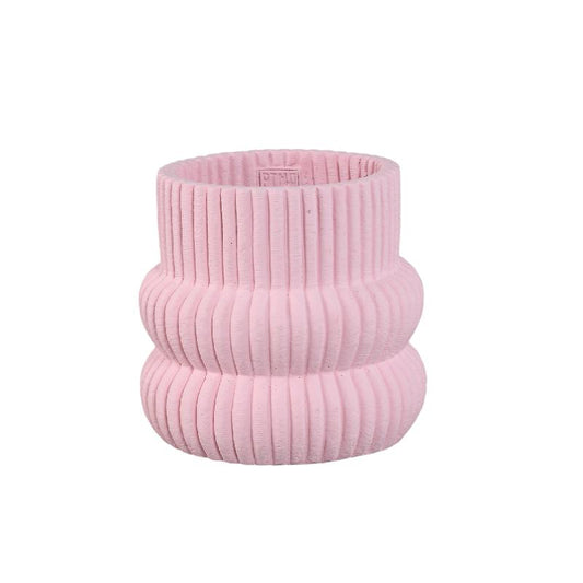 Lucas Lichtroze Ronde Geribde Cement Pot M – Set van 8 Stuks 17x18x18 cm