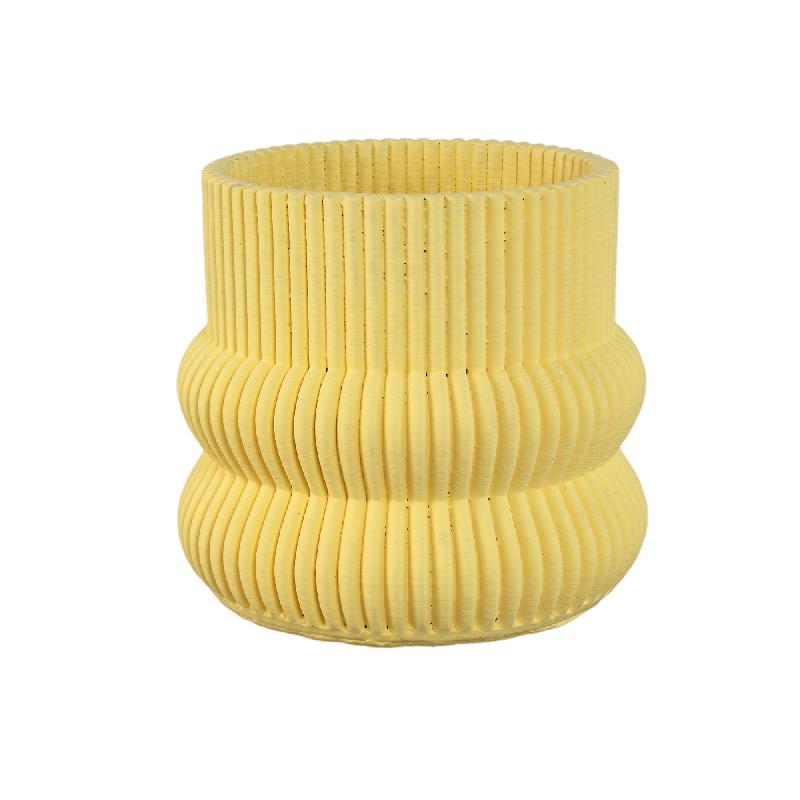 Lucas Gele Ronde Geribde Cement Pot L – Set van 4 20x22x22 cm