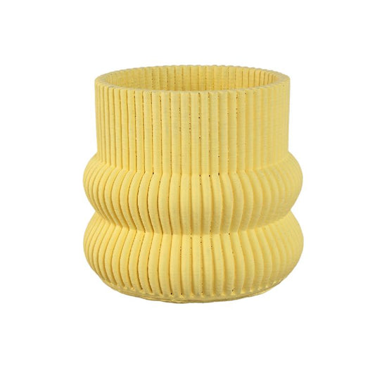 Lucas Gele Ronde Geribde Cement Pot L – Set van 4 20x22x22 cm