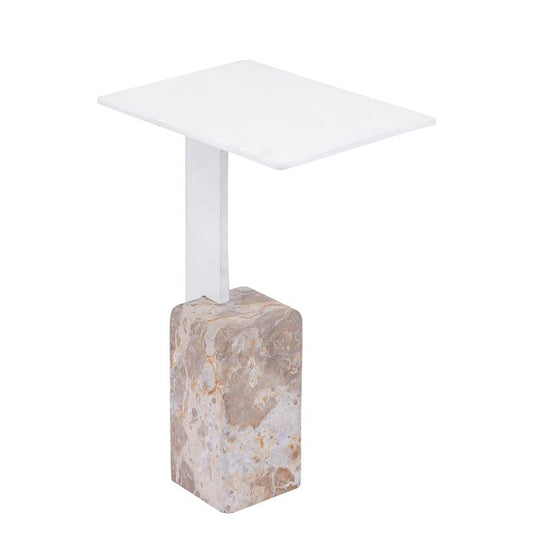 Ebe Beige Marmeren Bijzettafel Met Rechthoekig Aluminium Blad 54x35.5x25 cm