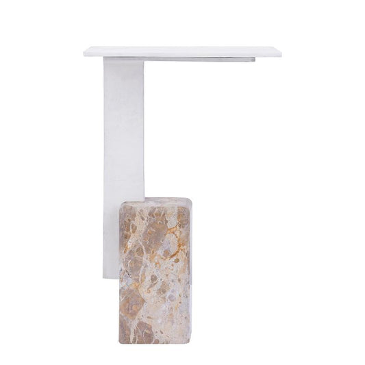 Ebe Beige Marmeren Bijzettafel Met Rechthoekig Aluminium Blad 54x35.5x25 cm