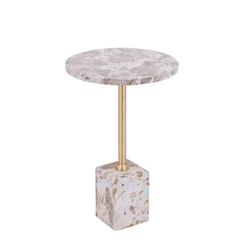 Ebe Beige Marmeren Bijzettafel Met Rond Blad Laag 55x36x36 cm