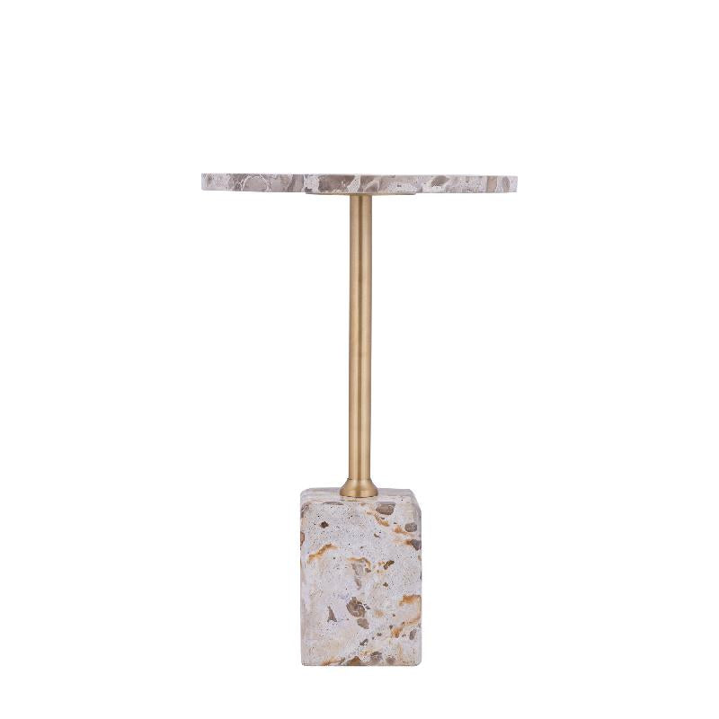 Ebe Beige Marmeren Bijzettafel Met Rond Blad Laag 55x36x36 cm