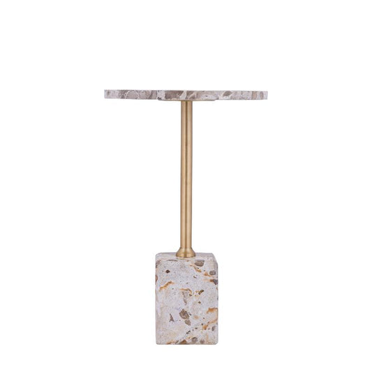 Ebe Beige Marmeren Bijzettafel Met Rond Blad Laag 55x36x36 cm