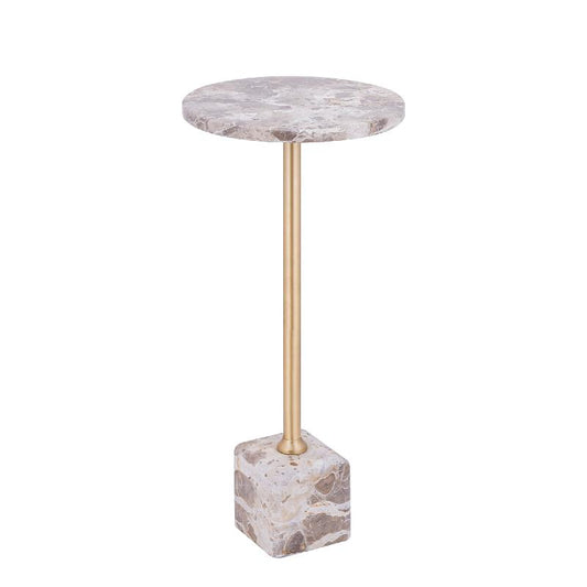 Ebe Beige Marmeren Bijzettafel Met Rond Blad Hoog 64x30x30 cm