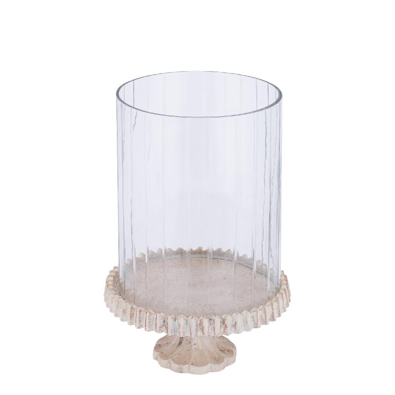 Troye Beige Gegoten Aluminium Windlicht Met Geslepen Glas L 35x22x22 cm