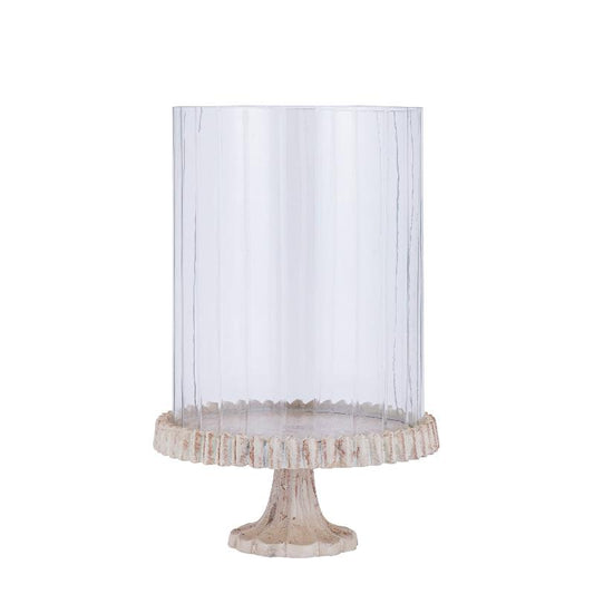 Troye Beige Gegoten Aluminium Windlicht Met Geslepen Glas L 35x22x22 cm