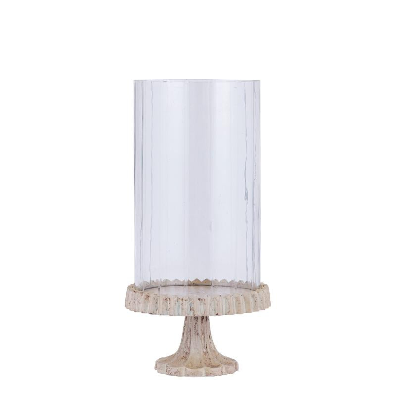 Troye Beige Gegoten Aluminium Windlicht met Geslepen Glas 34.5x17x17 cm