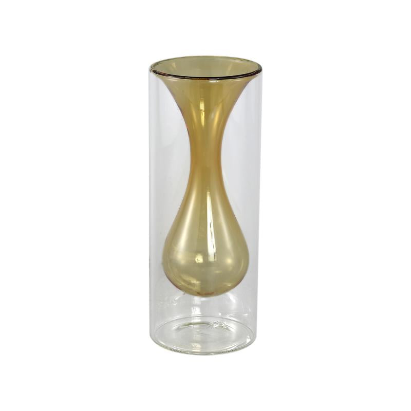 Yanna Amber Glazen Vaas Met Reliëf Set Van 6 Stuks 20x8x8 cm