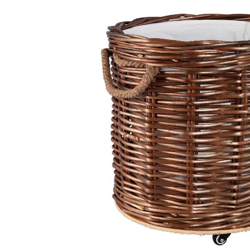 Darrett Bruin Wilgenmand Rond Met Wielen 60x60x60 cm