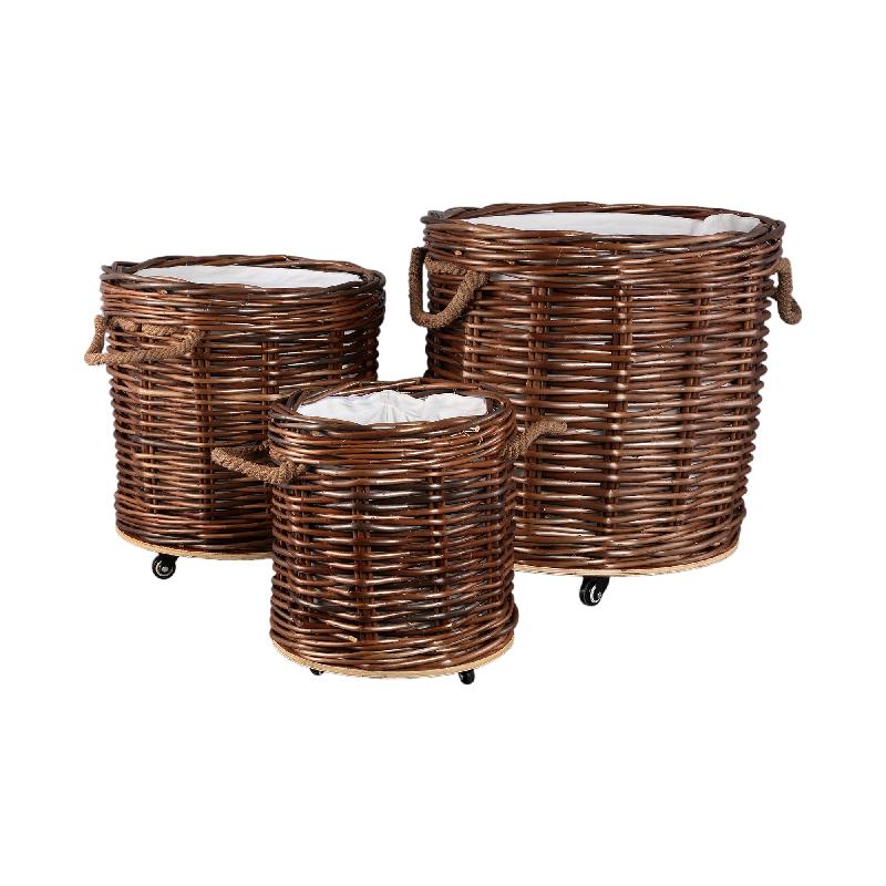 Darrett Bruin Wilgenmand Rond Met Wielen 60x60x60 cm