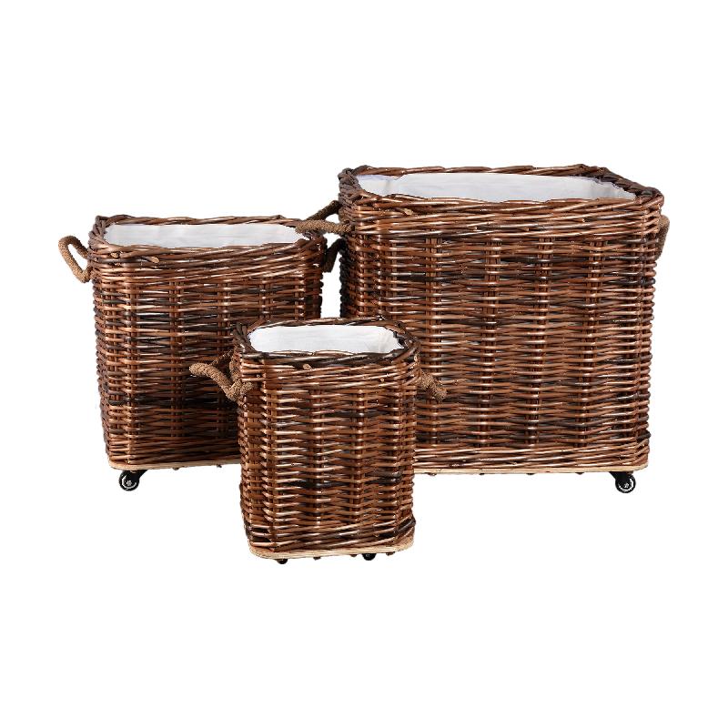 Darrett Bruine Wilgenmand Vierkant Met Wielen Set Van 3 60x60x48 cm