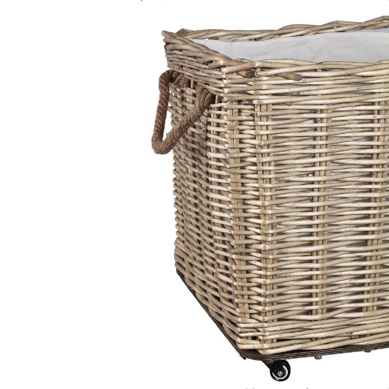 Darrett Natuurlijke Wilgen Mand Vierkant met Wielen 60x60x48 cm