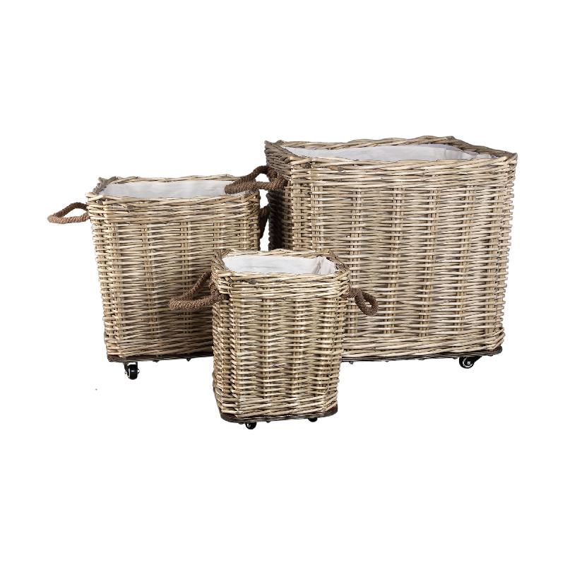 Darrett Natuurlijke Wilgen Mand Vierkant met Wielen 60x60x48 cm