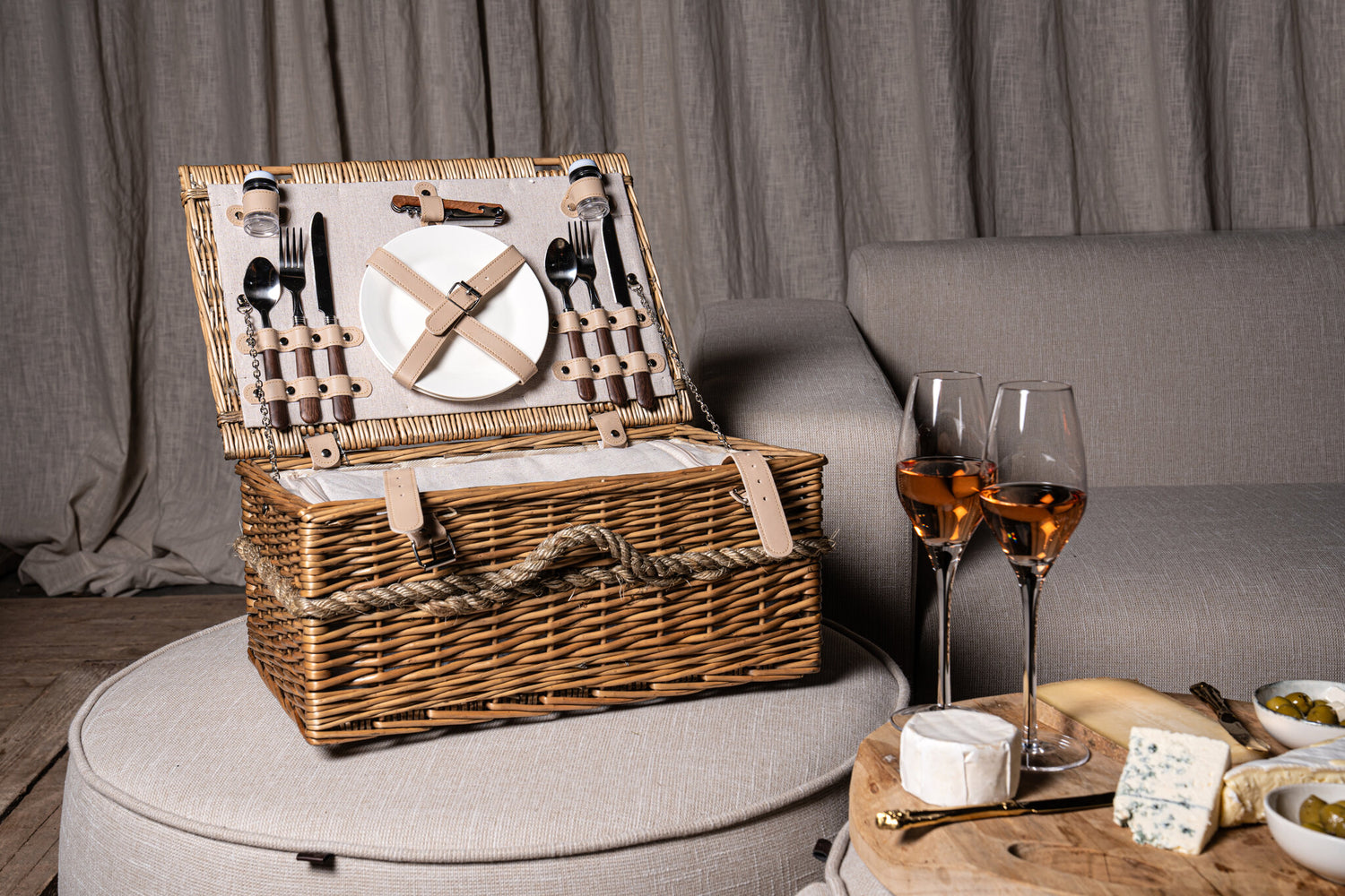 Kinzey Natuurlijke Wilgen Picknickmand Voor 2 Personen 20x45x30 cm