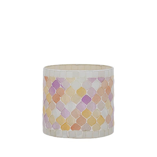 Zadie Lichtroze Rond Mozaïek Glas Windlicht Set van 6 Stuks 10x10x10 cm