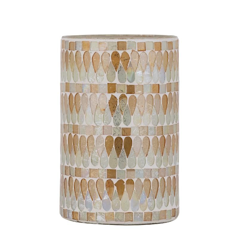 Zadie Natuurlijk Rond Mozaïek Glas Windlicht L Set van 4 Stuks 20x12.5x12.5 cm