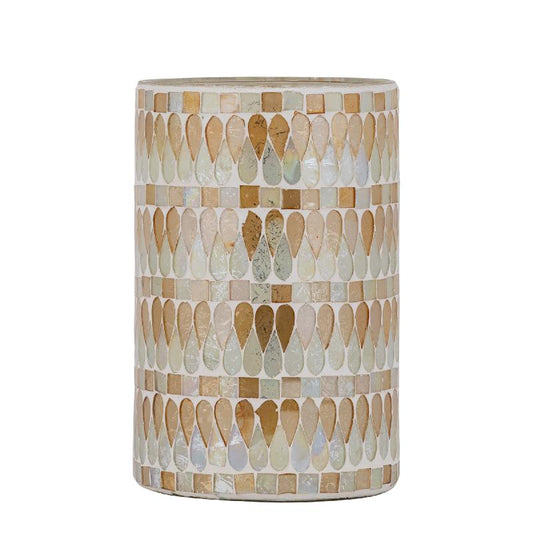 Zadie Natuurlijk Rond Mozaïek Glas Windlicht L Set van 4 Stuks 20x12.5x12.5 cm