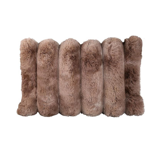 Divvo Bruine Kunstbont Ribfluweel Kussen Rechthoek Set van 4 Stuks 40x60x16 cm