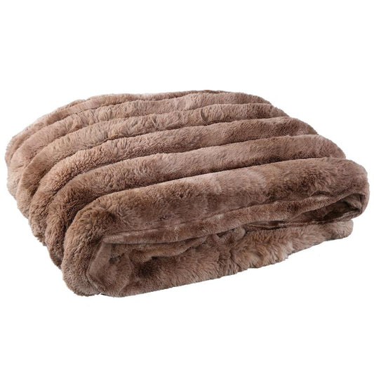 Divvo Bruine Nep Bont Dik Gerib Ruitpatroon Plaid L 2x240x220 cm