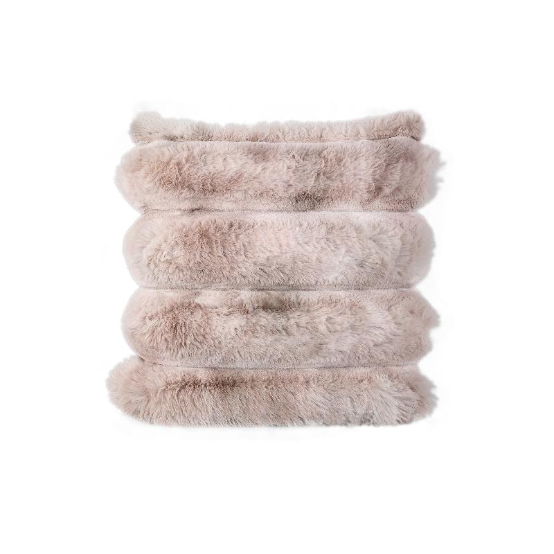 Divvo Beige Kunstbont Dikke Rib Kussen Vierkant Set van 4 Stuks 45x45x14 cm