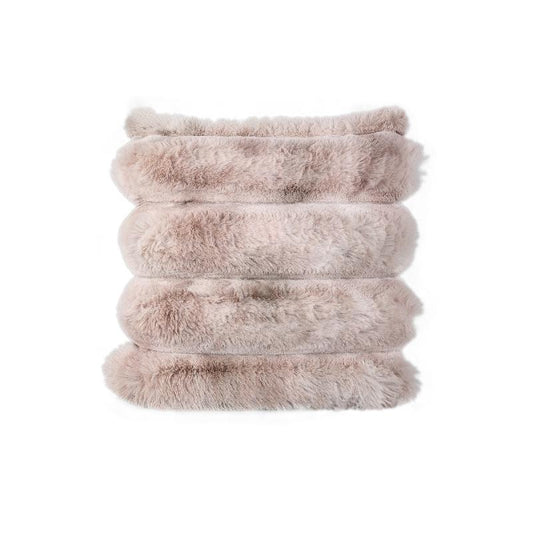 Divvo Beige Kunstbont Dikke Rib Kussen Vierkant Set van 4 Stuks 45x45x14 cm
