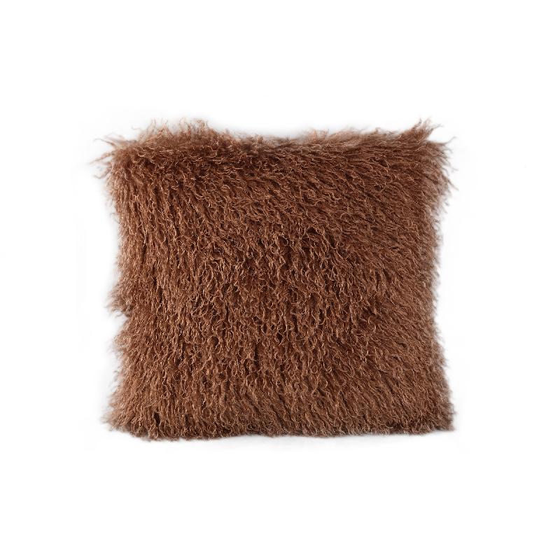 Rexx Donkerbruin Nepschapenvacht Kussen Set van 4 Stuks Vierkant 45x45x14 cm