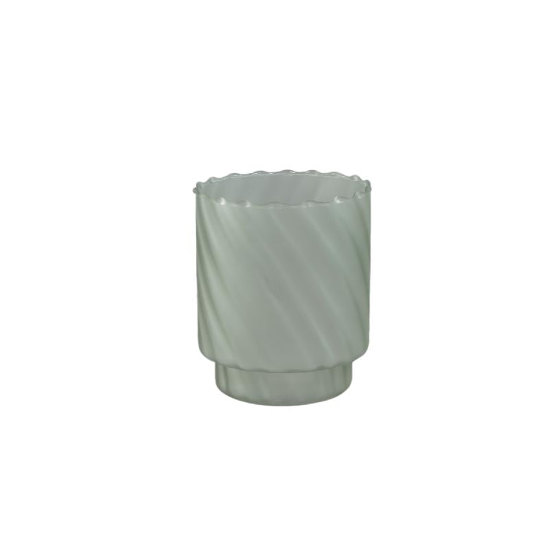 Rameen Groen Rond Windlicht Frosted Glass M - Set van 12 16x13x13 cm