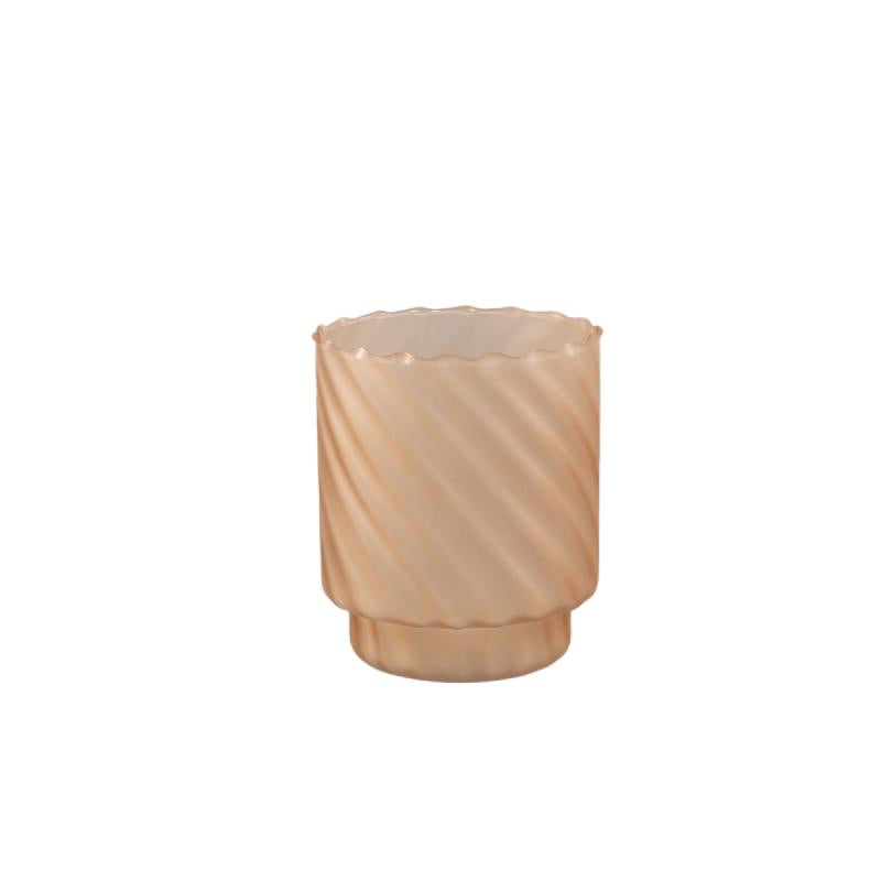 Rameen Lichtbruin Windlicht Rond Glas Frosted M - Set van 12 16x13x13 cm