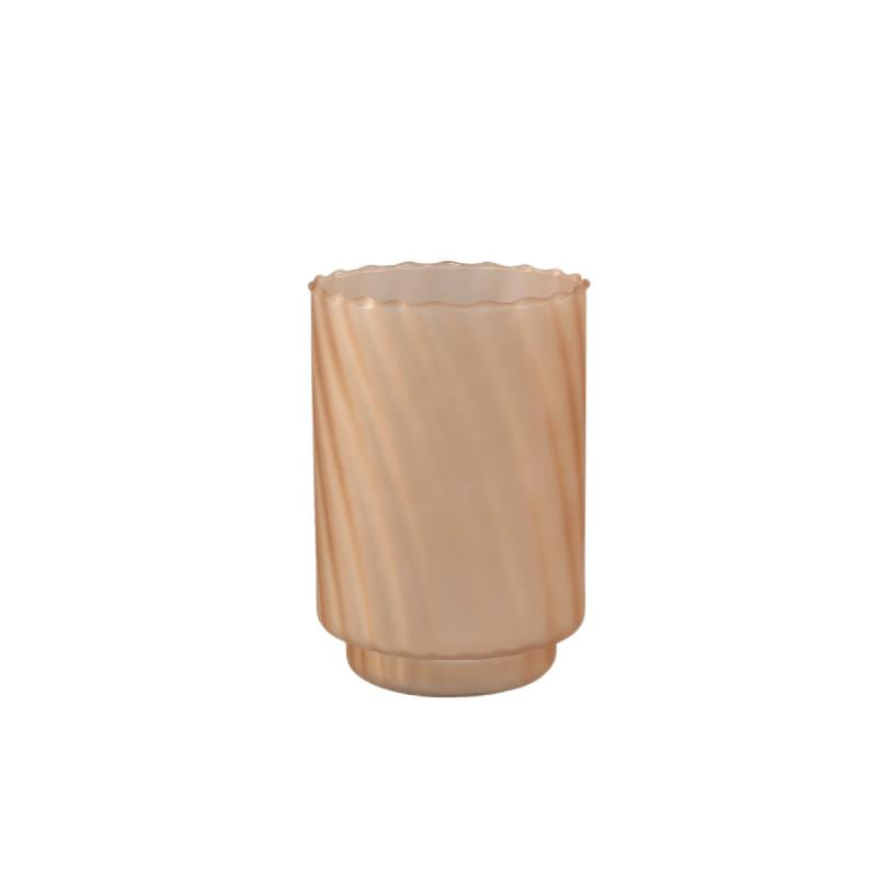 Rameen Lichtbruin Rond Windlicht met Gefrost Glas L Set van 12 19x13x13 cm