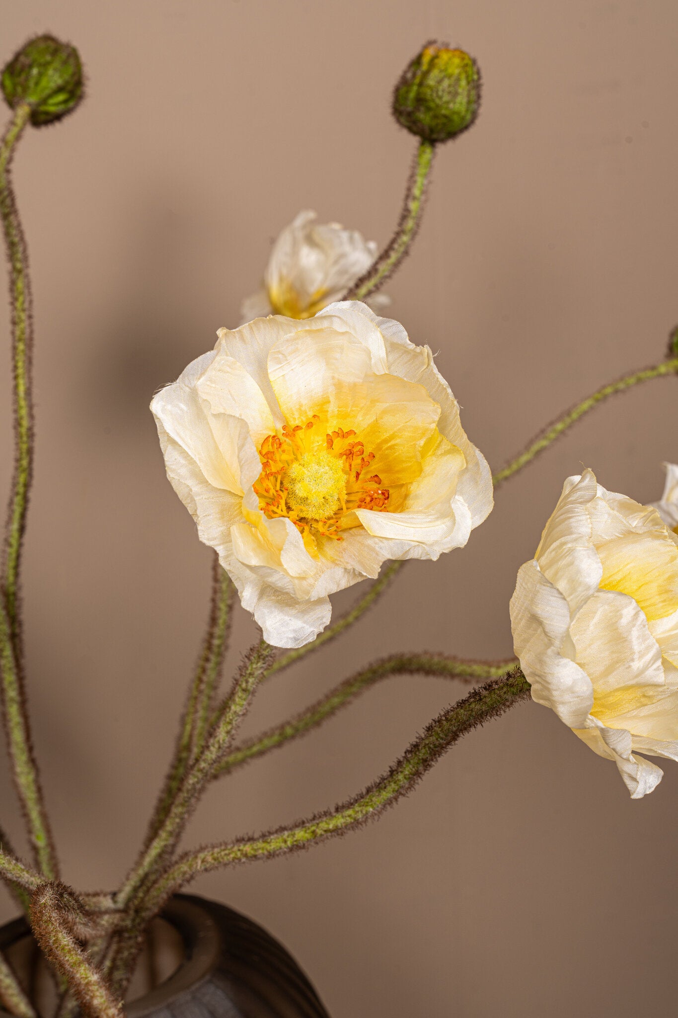 Poppy Flower Witte Klaproos Spray Met Knop - Set van 12 69x27x10 cm