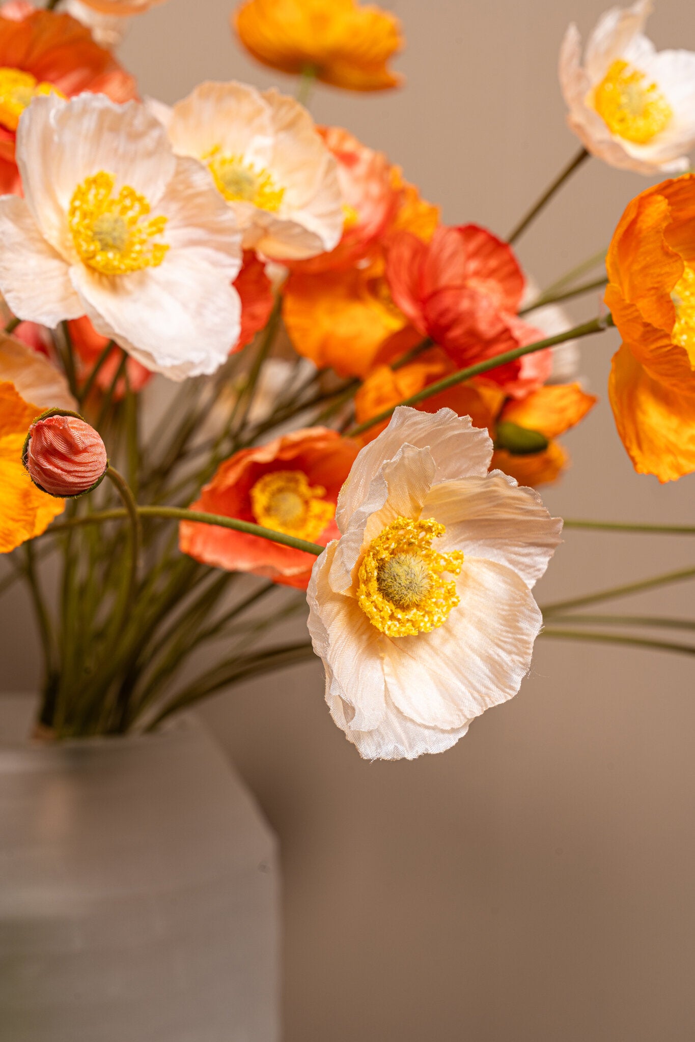 Poppy Flower Oranje En Crème Bundel Met Knoppen - Set van 12 59x31x21 cm