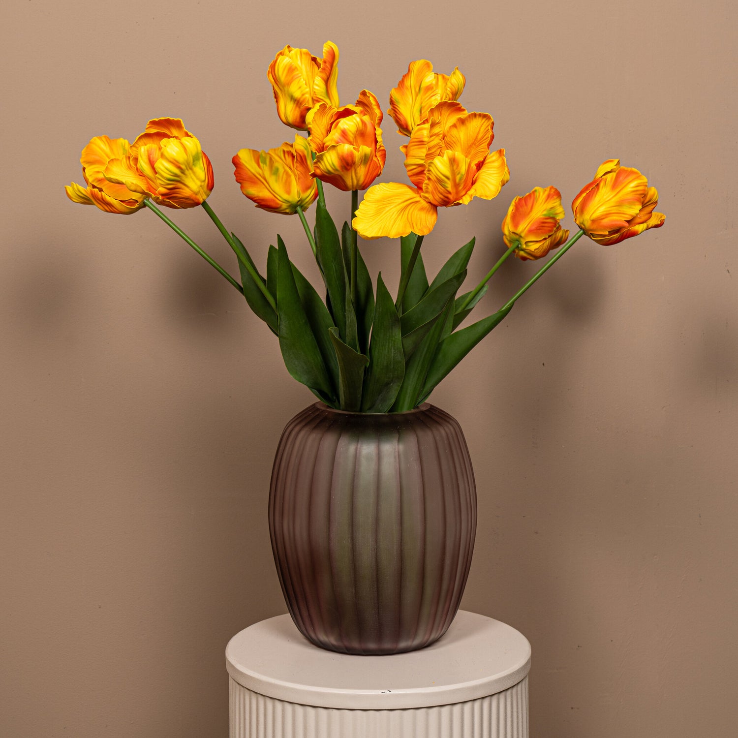 Tulip Flower Oranje Papegaai Tulp Met Bladeren - Set van 12 Stuks 67x40x9 cm