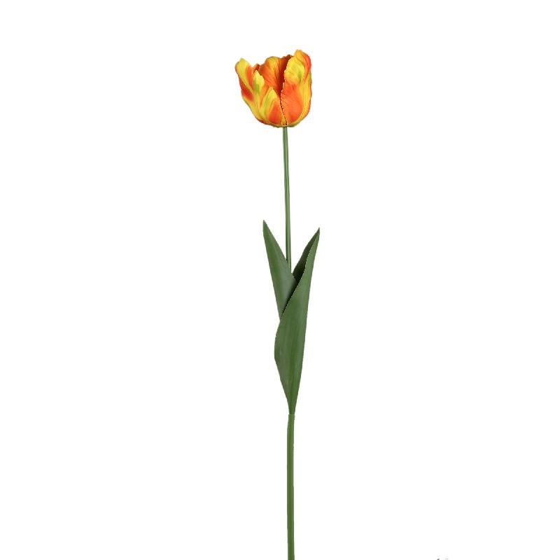 Tulip Flower Oranje Papegaai Tulp Met Bladeren - Set van 12 Stuks 67x40x9 cm