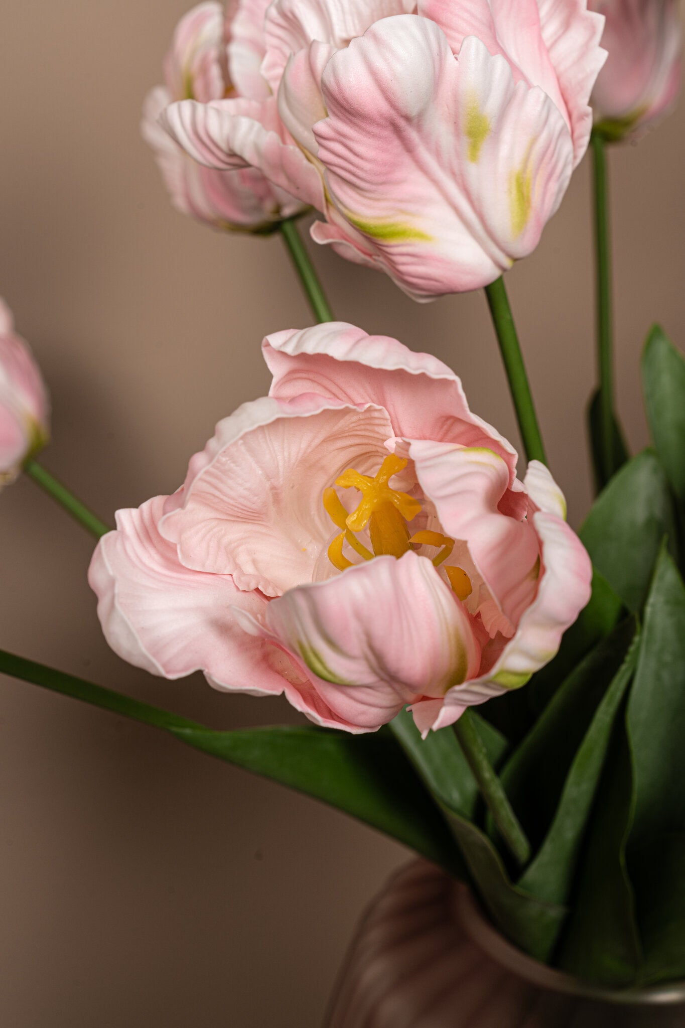Tulip Flower Roze Papegaai Tulp Met Bladeren Set Van 12 Stuks 67x40x9 cm