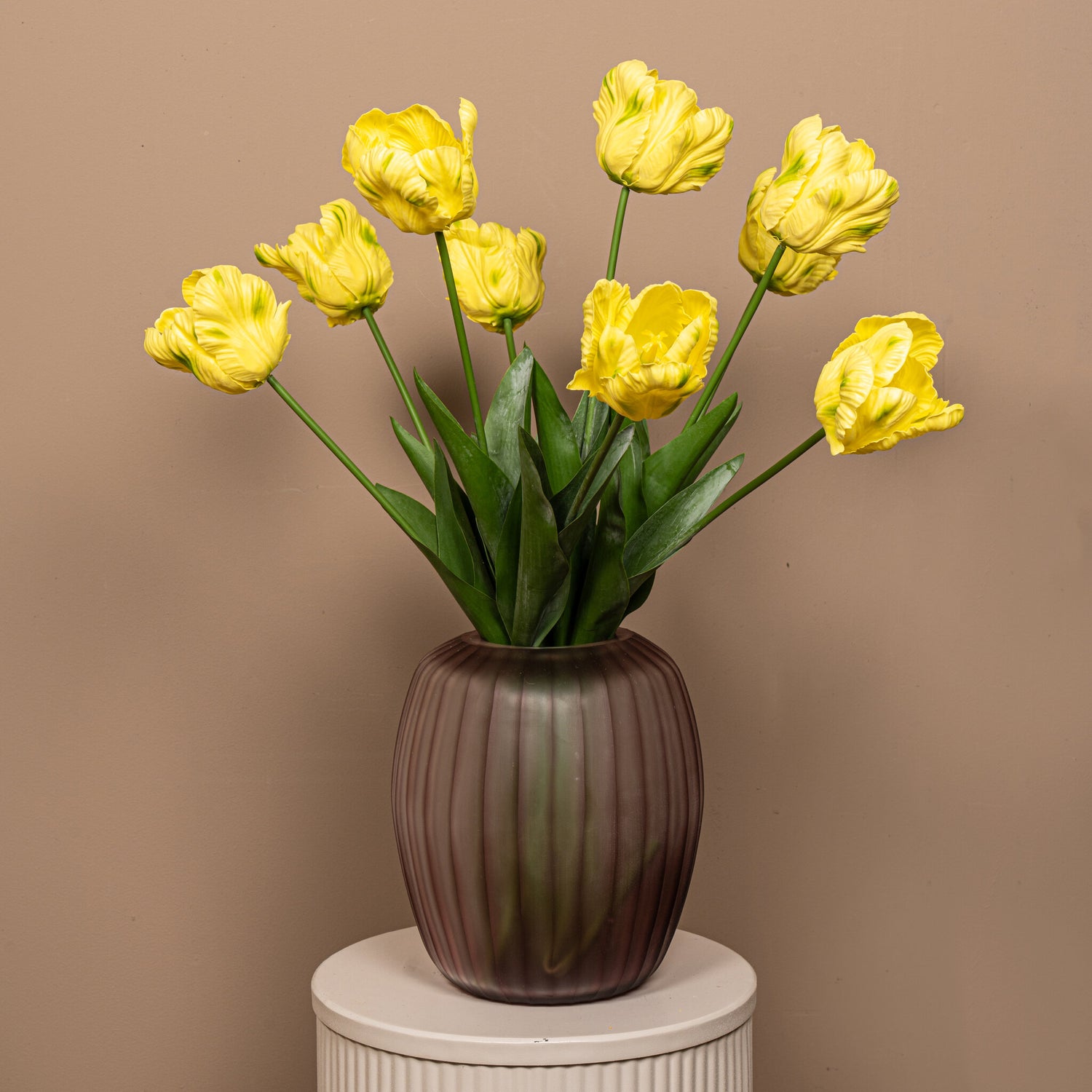 Tulp Bloem Gele Papegaaientulp Met Bladeren - Set van 12 67x40x9 cm
