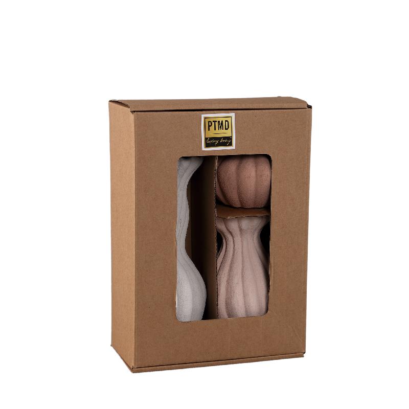 Kaylo Lichtroze Keramische Geribde Vazen Set Van 4 17x10.5x10.5 cm