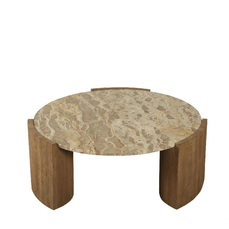 Javina Natuurlijk Marmer Koffietafel Mangohout Onderstel L 35x90x90 cm