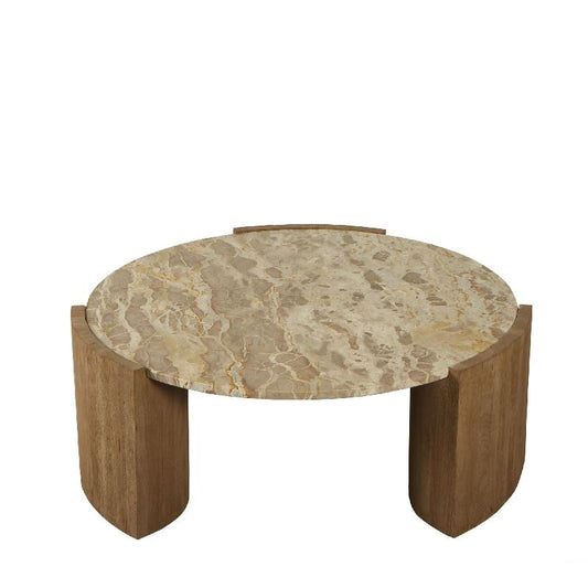 Javina Natuurlijk Marmer Koffietafel Mangohout Onderstel L 35x90x90 cm
