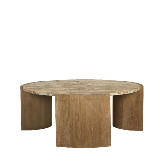 Javina Natuurlijk Marmer Koffietafel Mangohout Onderstel L 35x90x90 cm