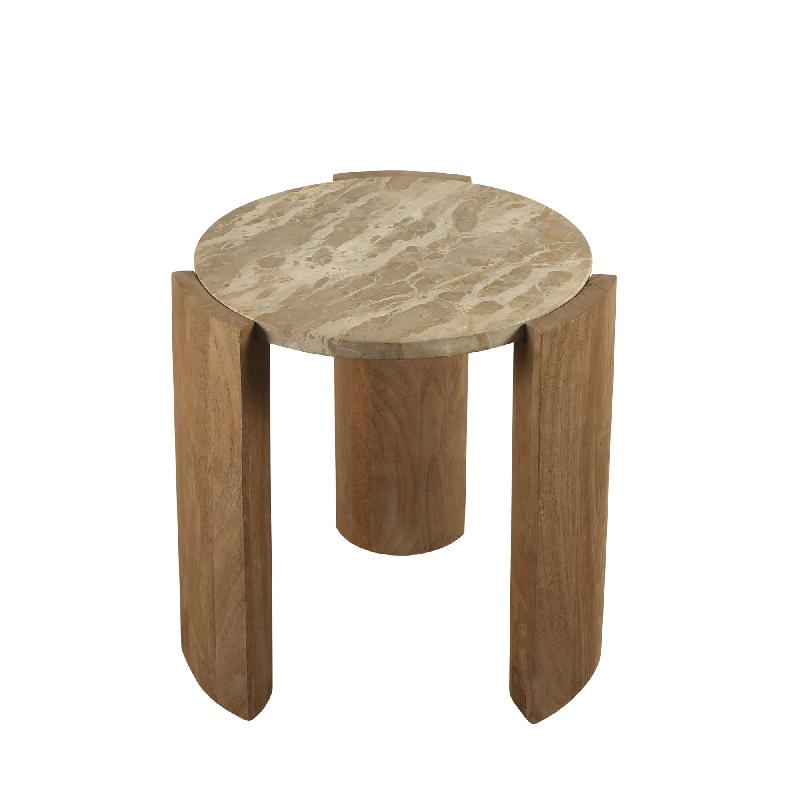 Javina Natuurlijke Marmeren Koffietafel Mangohouten Onderstel S 45x52x52 cm