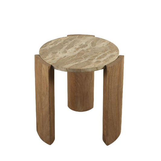 Javina Natuurlijke Marmeren Koffietafel Mangohouten Onderstel S 45x52x52 cm